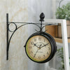 Large Antique Iron Double Sided Wall Clock Garden Hanging Clock Battery Operated
