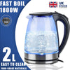 2L 360 Electric Kettle Glass Illuminated Jug Auto Shut Off Protection Blue LED