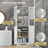 Tall Bathroom White Storage Cabinet Tempered Glass Door Pantry Cabinet