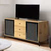 Rattan Boho Side Cabinet with 2 Door Cupboard & 3 Drawers Home Office Metal Base