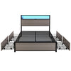 DOUBLE BED FRAME WITH LED LIGHTS, 4 DRAWERS, CHARGING STATION METAL PLATFORM BED