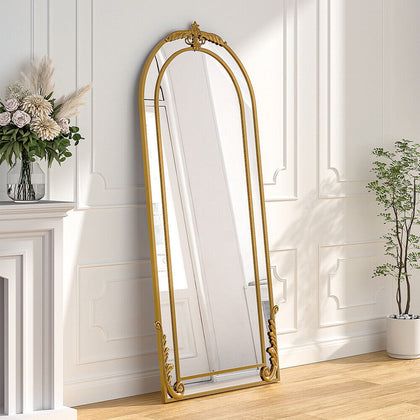 Large Ornate Gold Arched Full Length Wall Leaner Floor Mirror 180cm x80cm Mirror