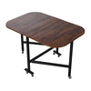 Brown Mobile Arc-edged Drop Leaf Table, Folding Kitchen Dining Table w/ 6 Wheels