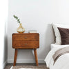 Solid Mango Wood Bedside Table – Mid-Century Style, 2 Drawer, Chestnut