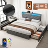 Upholstered Bed Frame Double Bed with Drawers Storage Headboard LED Lights Grey