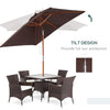 Wooden Patio Umbrella Parasol Garden Outdoor Sunshade 6 Ribs Brown UK