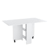 Mobile White Folding Dining Table Drop Leaf Rolling Desk with 2 Storage Shelves