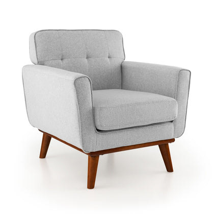 Modern Accent Chair Upholstered Linen Fabric Armchair w/ Cushion