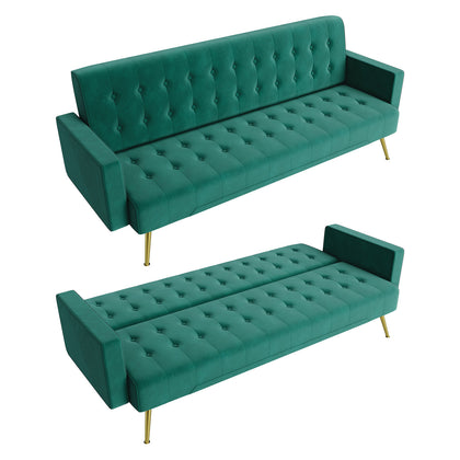 3 Seater Green Sofa Bed Luxury Velvet Nonwoven New Foam Contrast Gold Metal Legs