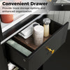 Tall Bathroom Storage Cabinet Floor Cabinet with Glass Door and Drawer Black