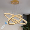 Gold Crystal Pendant Lights Chandelier LED Ceiling Light Dimmable Remote 3 Rings