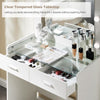 Vanity Desk with Mirror Lights，Glass Top Dressing Table with 2 Drawers and Qgxjh