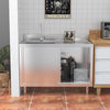Single Bowl Commercial Kitchen Cabinet Stainless Steel Cupboard w/Sliding Door