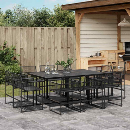 11 Piece Garden Dining Set Black Poly Rattan H8I7