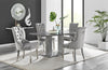 Grey Gloss Pillar Dining Table & 6 Velvet Knockerback Belgravia Chairs