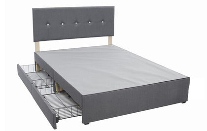 5FT King Bed Frame Divan Bed Base with 2 Drawer with Crystals Headboard Grey