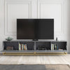 TV Unit I 200cm Wide Cabinet I Grey Fluted Doors I Gold Base I Modern Style