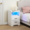 White Gloss Bedside Table with LED Light, 2 Storage Drawers & Charging Station