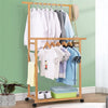 Bamboo Clothes Rail Double Hanging Garment Rack Storage Shelf W/ Wheels