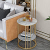 2 Tier Round Side Coffee Table with Gold Metal Frame Marble-Effect Top Sofa Room