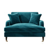 Teal Blue Velvet Loveseat Foam Filled with Dark Wood and Gold Legs Saddle Arms