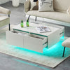 Coffee Table White High Gloss LED with 4 Drawers 16 Colors Adjustable Modern