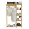 Bamboo Garment Rack Coat Stand Open Wardrobe Storage Shelves With Cover