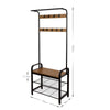 Mondeer Coat Rack Stand Shoe Bench Industrial Style with 9 Removable Hooks Brown
