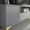 200cm TV Unit – Fluted Fronts, 2 Doors, Drawer, Gold Legs & Handles, Modern Luxe