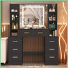 Black Dressing Desk with LED Lighted Makeup Mirror and 7 Drawers Vanity Set