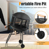 Patio Fire Pit BBQ Mobile Firepit Rolling Wood Burning Firepit w/Wheels & Handle