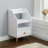 White Tall Cabinet Bedside Table Storage Narrow Chest of 2Drawer&Shelves Storage