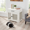 Dog Crate Furniture Wooden Crate Table Thickened Metal Tube Cage w/ Double Doors