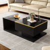 90cm Modern Glass Coffee Table Center Table With LED Light Storage Compartment