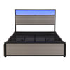 Double Bed Frame with LED Lights, 4 Drawers, Charging Station Metal Platform Bed