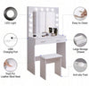 White Dressing Table Set With LED Lights Mirror, Vanity Makeup Drawers And Stool