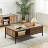 Wooden Coffee Tea Sofa Table w Drawer Open Shelf Storage Metal Frame Living Room