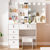 Modern Dressing Table Makeup Desk with Mirror 6-Drawer Stool Bedroom Vanity Set