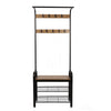 Mondeer Coat Rack Stand Shoe Bench Industrial Style with 9 Removable Hooks Brown
