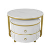 Round Coffee Table with Drawer For Living Room Nest of Side Table Set of 2 White