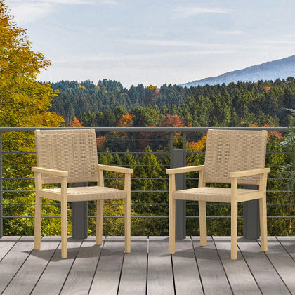 2X Outdoor Patio Dining Chairs Paper Rope Woven Armchairs Rubber Wood Frame