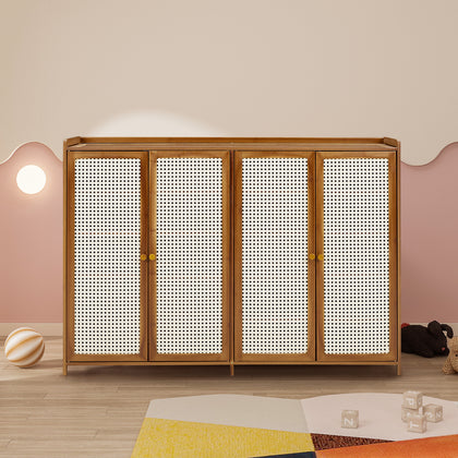 Large Free Stand 4 Door Shoe Cabinet Storage Cupboard Footwear Stand Rack Rattan