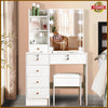 White Dressing Table with LED Light Sliding Mirror Vanity Make up Desk Stool Set
