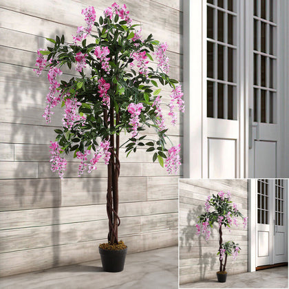 Artificial Pink Wisteria Flower Tree Potted Fake House Plant Home Outdoor Décor