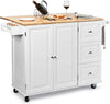 Kitchen Island on Wheels Storage Trolley Cart Drop Leaf Drawers Shelves White
