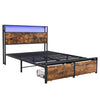 Double Metal Bed Frame with LED, Charging Station, Storage Headboard and Drawers