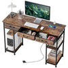 Computer Writing Desk with Power Outlets, Drawers, Shelves, Brown