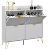 Slim Shoe Cabinet Storage Unit 4 Flip Drawers Modern Hallway Cupboard White Gold