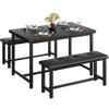 Dining Table Set for 4, Kitchen Table and Upholstered Benches Black