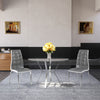 Grey Faux Leather Dining Room Chairs 2/4-Piece Plaid PU Padded Kitchen Chair Set